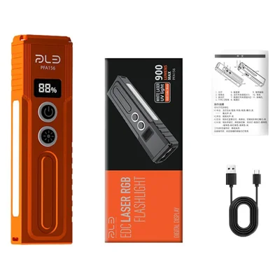 PAILIDE PFA156 Lanterna com 5 Fontes de Luz, 15 Modos, 900 Lúmens, 800 mAh, IPX4, Recarregável por USB - Laranja