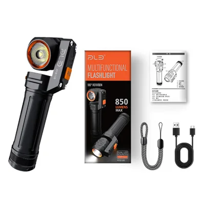 PAILIDE PFB108 Lanterna Dupla de 850 lm com Imã, Cabeça Rotativa de 180 Graus, Recarregável por USB Tipo-C - Preto