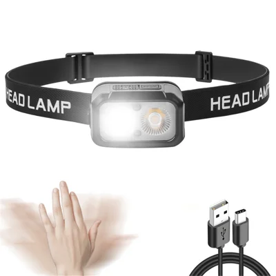 F51 Headlamp 800mAh Type-C Rechargeable, 5 Modes, Motion Sensor, IPX4 Waterproof, 200-400lm, for Outdoor Running