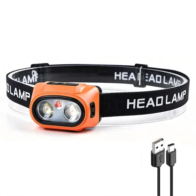 F55 3-LED Sensor Headlamp, 500mAh Type-C USB Rechargeable 4 Modes, 200-400lm, IPX4 Waterproof, for Night Fishing