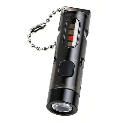 S28 Type-C Rechargeable LED Flashlight 100-300LM, 1 Main + 4 Side LEDs, IPX4 Waterproof, Pocket Clip and Built-In Box Cutter - Black