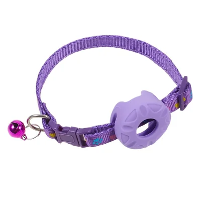 Capa de Silicone para Rastreador AirTag Ajustável Coleira de Animais de Estimação Anti-perdido com Sino - Roxo