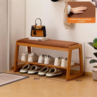 2586 2 Pezzi 2 Livelli 85x40x44 cm Panca Organizzatore per Scarpe in Bambù Multifunzionale Panca per Ingresso - Colore Tè