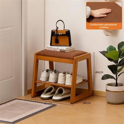 2586 2-Ebenen 45x40x44 cm multifunktionale Bambus-Schuhbank mit Ablage, Aufbewahrungsorganizer, Eingangsbank für Flur – Tee-Farbe