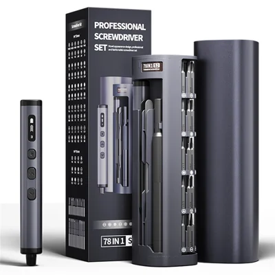 78 em 1 Chave de Fenda Elétrica com 5 Velocidades Ajustáveis, Ecrã LED, 350 mAh, Recarregável por USB Tipo C, Conjunto de Chave de Precisão em Liga de Alumínio