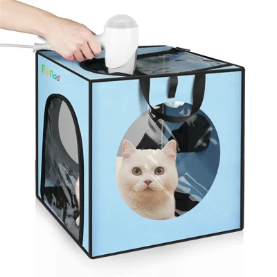 FUNADD FA2001 600D Nylon Pet Drying Box Dog Cat Hair Blowing Dry Box with Clear PVC Window - Blue