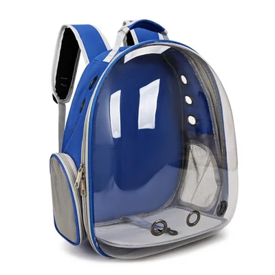 Oxford Cloth Cat Carrier Backpack Transparent Pet Backpack with 9 Vent Holes Breathable Double Shoulder Bag - Royal Blue