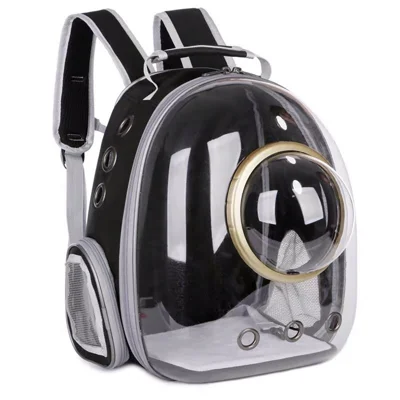 Oxford Cloth Transparent Cat Carrier Handheld Backpack Pet Bag with 9 Vent Holes and Ergonomic Shoulder Straps - Transparent Case  /  Black