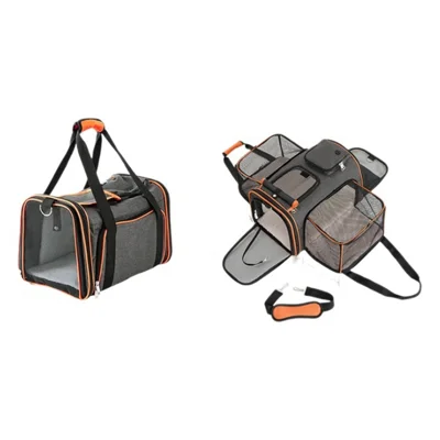 Portable Foldable Pet Carrier Handbag Expandable Breathable Cat Dog Travel Bag with Shoulder Strap - Orange Gray