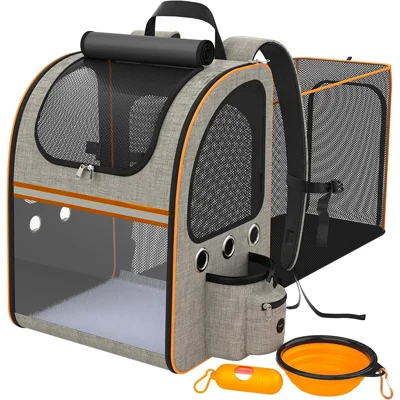 FULED Portable Expandable Pet Backpack Carrier with Breathable Mesh Window for Cat Dog - Gray
