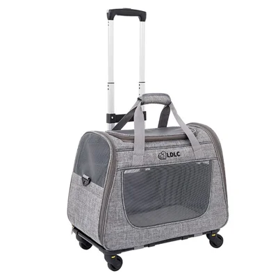 LDLC QS-008-L Pet Gift Stroller Breathable Detachable Large Capacity Cat Dog Carrier 4-Wheels Luggage Rod Stroller, Size XL - Light Grey