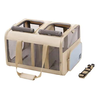 DODOPET XN Series Breathable Folding Two-Compartment Pet Carrier Portable Cat and Dog Travel Bag Gift - Beige