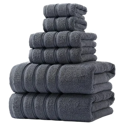 6 Piece Cotton Towel Set Highly Absorbent 2 Bath Towels + 2 Hand Towels + 2 Washcloths - Grey