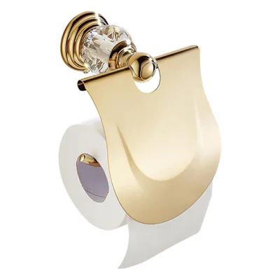 Stainless Steel Toilet Paper Holder Gold Plated Bathroom Tissue Roll Stand Wall Mount with Cover