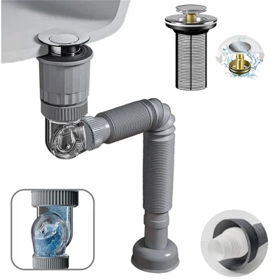 Sink Drain Pipe Kit Anti-Odor Flexible P-Trap Plumbing for Bathroom / Kitchen Basin Vanity