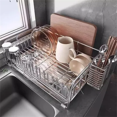 304 Stainless Steel Dish Drying Rack Bowls Plates Cups Cutlery Kitchen Storage Organizer, 46x29cm