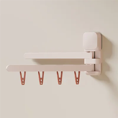 8 Clips 180 Degree Rotating Drying Rack Foldable HIPS + Stainless Steel No-Drill Wall Organizer - Pink