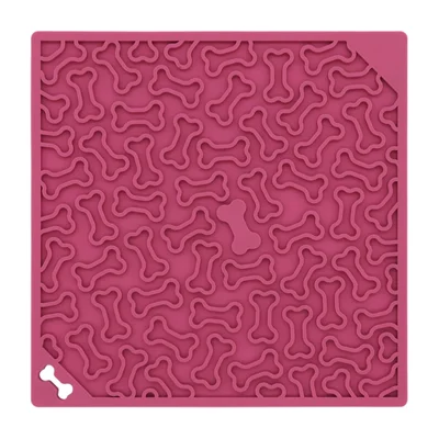 Pet Bone Shaped Lick Mat Slow Feeder Anti-Choke Suction Cup Licking Pad for Dogs / Cats - Deep Pink