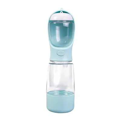 3 in 1 Pet Travel Water Bottle with Food Storage and Poop Bag Dispenser Leak-Proof Dog Cat Water Cup (BPA Free, No FDA) - Sky Blue