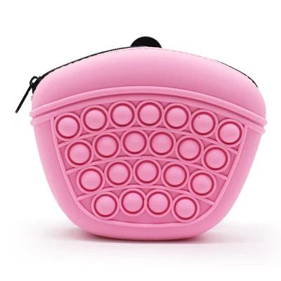 Silikonowy worek na przysmaki dla psa, pas treningowy z funkcją Bubble Pop do spacery z psem (bez BPA, bez FDA) - różowy