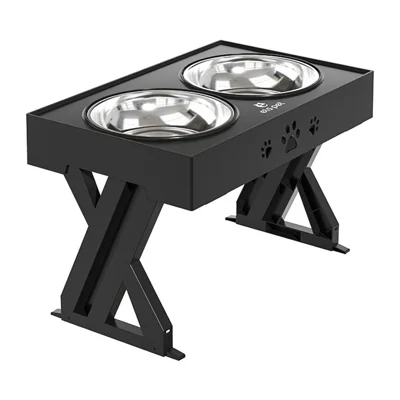 ELSPET 1.6L Pet Feeding Table 3-Level Adjustable Elevated Pet Feeder with 2 Stainless Steel Bowls for Small Medium Large Dogs - Black