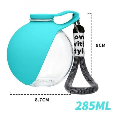 285ml PETG Plastic + Silicone Foldable Pet Water Bottle with 9cm Bowl for Outdoor Walks (BPA Free, No FDA) - Blue
