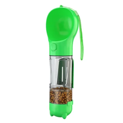 Bouteille d'eau portable pour chien, boîte de rangement pour nourriture, cadeau pour chiot (sans BPA, certifié FDA, sans certification), avec bouteille d'eau de 300 ml + distributeur de sacs à déchets + boîte de rangement pour nourriture - Vert