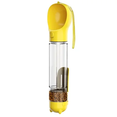 Multifunktionell hundmatskål med vattenflaska (BPA-fri, FDA-certifierad, ingen certifiering), med avföringspåsesdispenser+500ML vattenflaska+matlåda - Gul