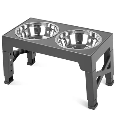 Hochstehende Schüssel für Hunde- und Welpenfutter, 4 verstellbare Höhen, Edelstahlschüssel + ABS-Schalenhalter (BPA-frei, ohne Zertifizierung) – Grau