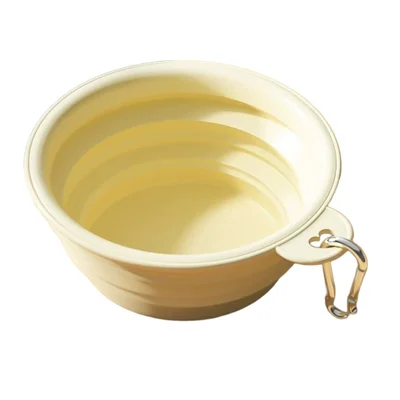 350ml Silicone Collapsible Pet Bowl with Carabiner for Outdoor Travel, Size S (BPA Free, No FDA) - Yellow
