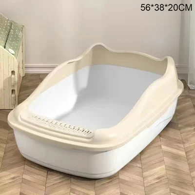 56x38x20cm Semi-Enclosed Cat Litter Box Detachable Kittens Potty Cat Toilet Gift with Scoop - White