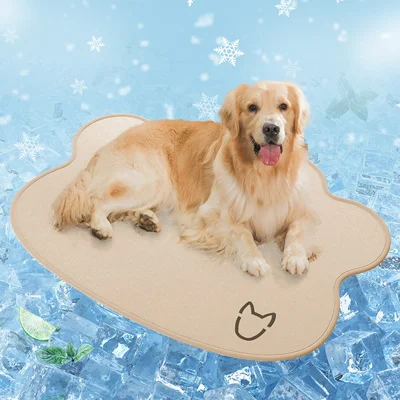 45 x 60cm Pet Mat Dog Head Pattern Ice Silk Summer Cooling Pad Gift Scratch Resistant Ice Nest Cat Seat - Beige