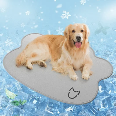 65 x 90cm Pet Mat Dog Head Pattern Ice Silk Summer Cooling Pad Gift Scratch Resistant Ice Nest Cat Seat - Light Grey