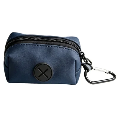 Dispensador de Sacos para Excrementos de Animais de Estimação, Porta-Sacos com Zíper e Gancho de Metal para Passeio de Cães ao Ar Livre - Azul Marinho