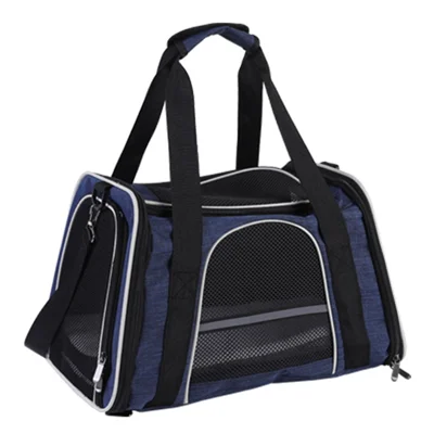 Trapezoidal Foldable Cat Carrier Handbag Oxford Cloth Breathable Mesh Cloth Pet Puppy Travel Bag Gift, Size L - Blue