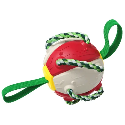 FPQ-01 Dot Saucer Ball Toy Pet Gift Interactive Flying Throwing Disc Ball with Ropes (BPA Free, CPC / FDA / RoHS Certified) - Red+White