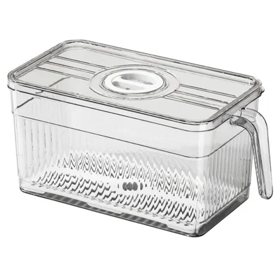 Size M Food-Grade PET Food Storage Box Draining Divider Timer Lid Stackable Sealed Organizer for Refrigerator (BPA Free, No FDA) - Transparent