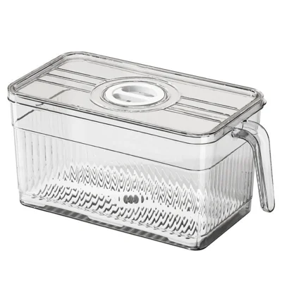 Size L Food-Grade PET Food Storage Box Draining Divider Timer Lid Stackable Sealed Organizer for Refrigerator (BPA Free, No FDA) - Transparent