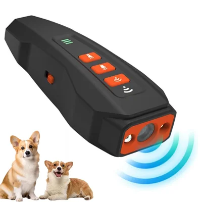 Portable Ultrasonic Pet Gift Dog Anti Barking Device Rechargeable LED Flash Training Aid - Sort+Orange