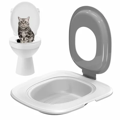 Detachable Cat Toilet Trainer Plastic Reusable Litter Tray Training Kit Behaviour Aid Gift - Grey