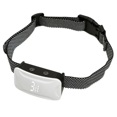 Colar Inteligente Antilatido 3S Recarregável com Visor Digital, Vibração Sónica, 7 Níveis, Impermeável IP54 para Adestramento de Cães - Branco