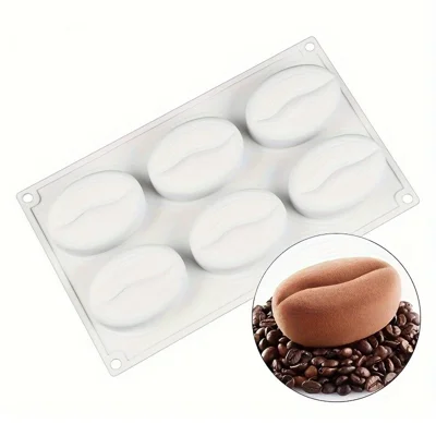 Molde de Silicona con Forma de Grano de Café GT027, Molde para Hornear con 6 Cavidades para Pasteles, Chocolate, Dulces, Repostería DIY (Sin BPA, Sin FDA) - Blanco