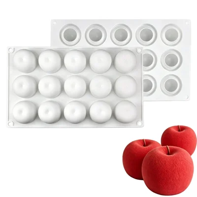 Molde de Silicona 3D con 15 Cavidades en Forma de Manzana GT0013 para Pasteles de Mousse Franceses, Chocolate, Gelatina, Pudín (Sin BPA, Sin FDA) - Blanco