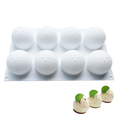 Molde para Pasteles Esférico de Silicona de 8 Cavidades YT2023136, Molde Redondo para Hornear para Tarta de Mousse, Molde para Chocolate (Sin BPA, Sin FDA) - Blanco