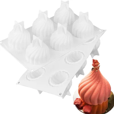 174025 Molde de Silicona Grande con 6 Cavidades en Forma de Cebolla para Tarta de Mousse, Pudín, Chocolate (Sin BPA, Sin FDA) - Blanco