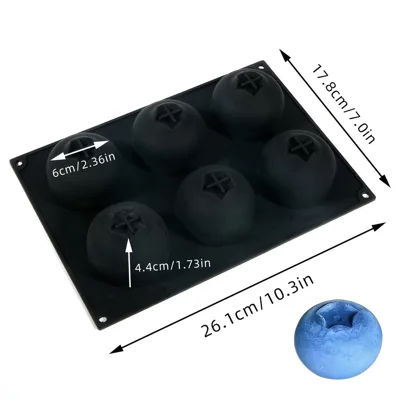 Molde de Silicona de Arándano TC2530 de 6 Cavidades, Molde para Repostería de Grado Alimenticio para Mousse, Chocolate, Flan, Decoración de Gelatina (Sin BPA, Sin FDA) - Negro