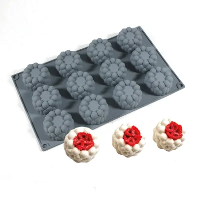 Molde de Silicona con 12 Cavidades de Diseño de Burbuja de Nube TC2514, Molde para Hornear de Grado Alimenticio para Postres Franceses, Mousse y Pastel de Chocolate (Sin BPA, Sin FDA) - Gris
