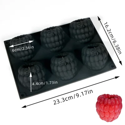 Molde de Silicona para Frambuesa TC2529 de 6 Cavidades, Molde para Hornear de Grado Alimenticio para Pastel, Mousse, Chocolate, Helado, Pudín (Sin BPA, Sin FDA) - Negro