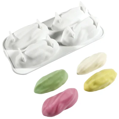 Molde de Silicona en Forma de Nuez TC2605 con 4 Cavidades, Molde para Hornear de Grado Alimenticio para Tarta de Mousse, Chocolate, Natillas, Postre Casero (Sin BPA, Sin FDA) - Blanco