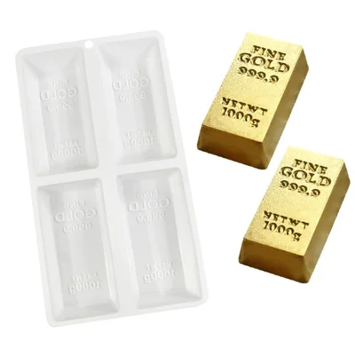 Molde de Silicona TC2602 con 4 Cavidades en Forma de Lingote de Oro, Molde para Pasteles de Mousse y Chocolate con Diseño Realista, para Decoración de Pasteles de Cumpleaños DIY (Sin BPA, Sin FDA) - Blanco